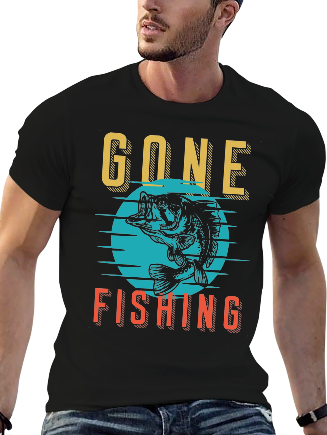 Gone Fishing Graphic Tee - Black Cotton Shirt