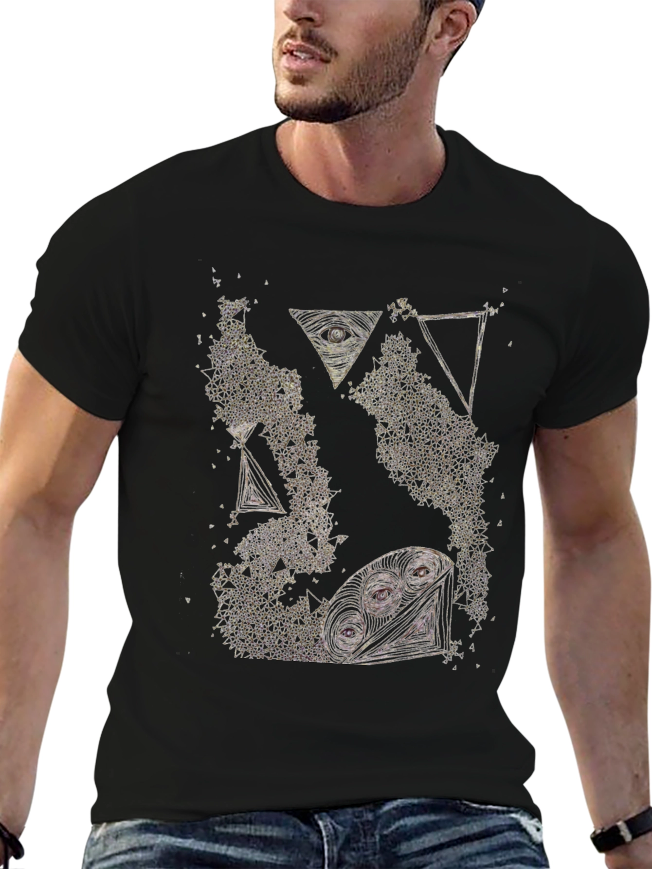 Abstract Graphic Tee - Black Cotton T-Shirt
