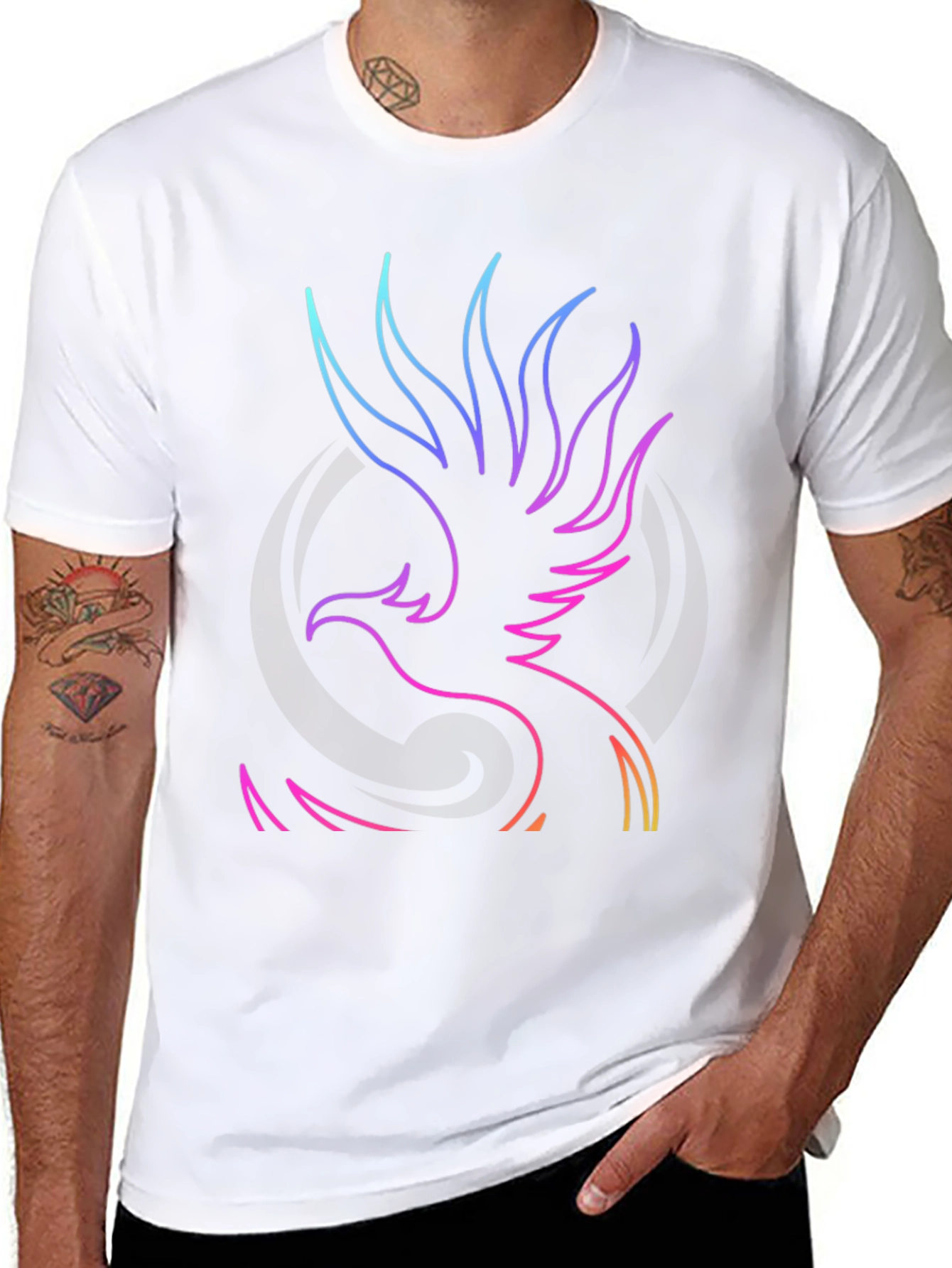 Neon Phoenix Graphic Black T-Shirt