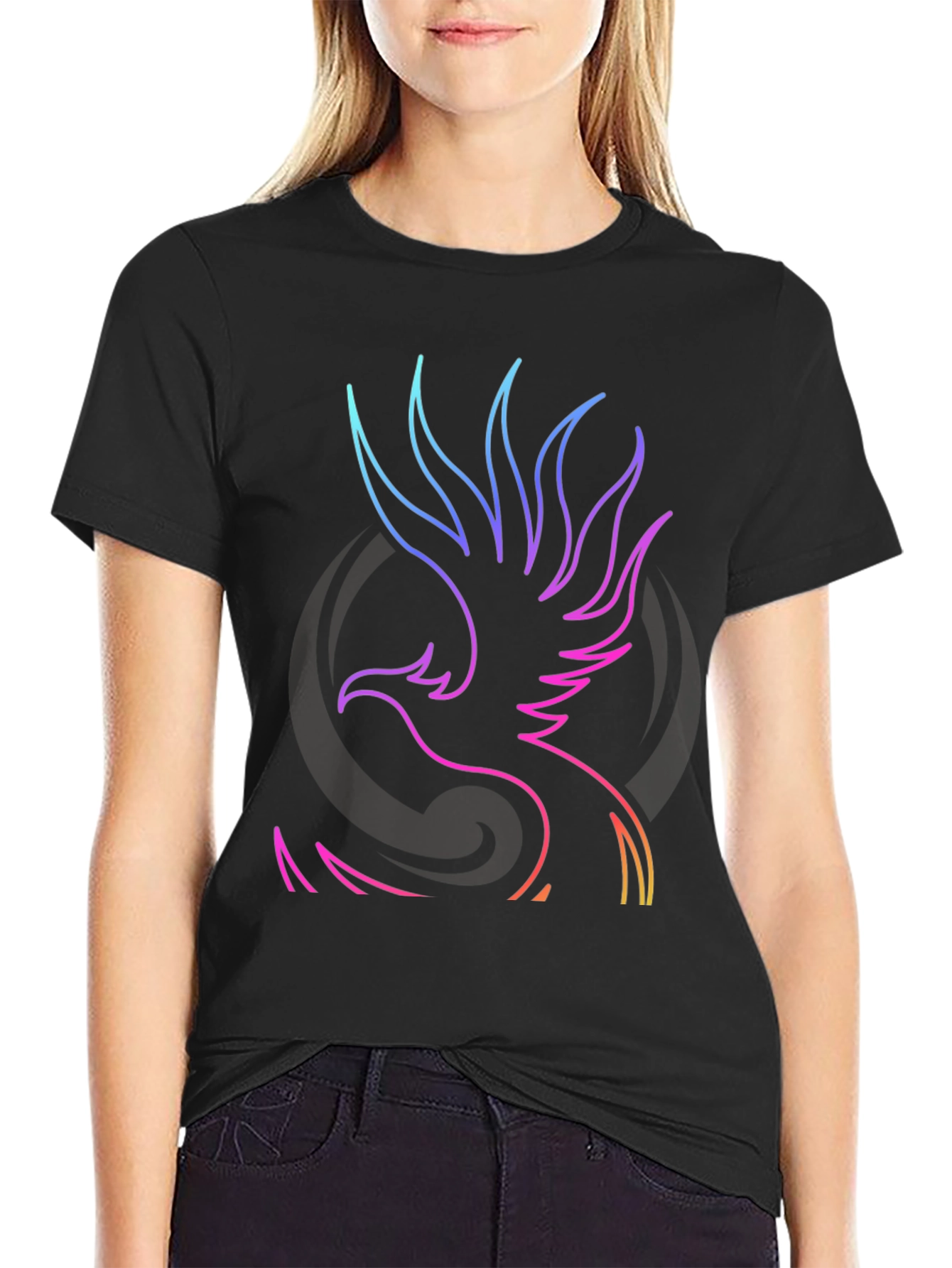 Neon Phoenix Graphic Black T-Shirt