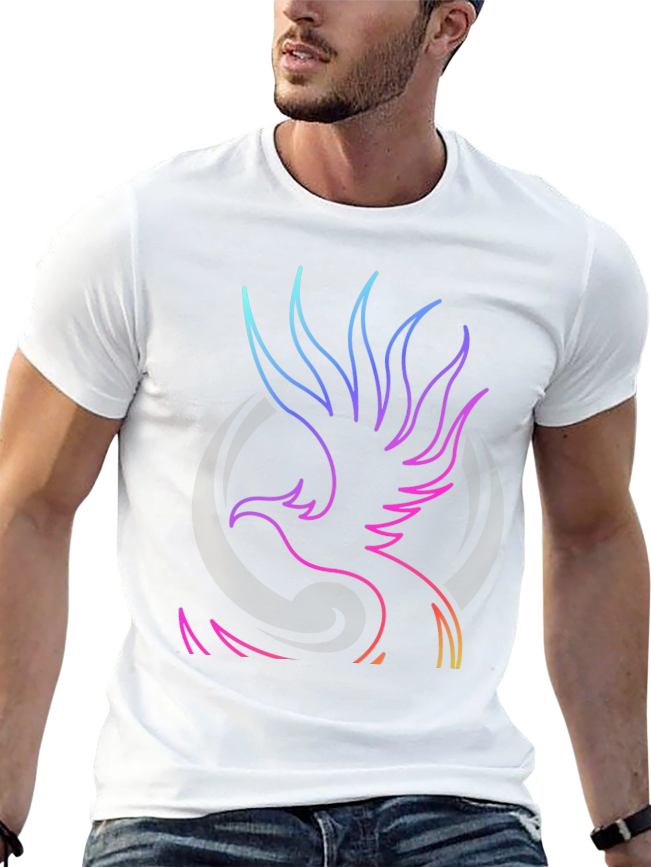 Neon Phoenix Graphic Black T-Shirt