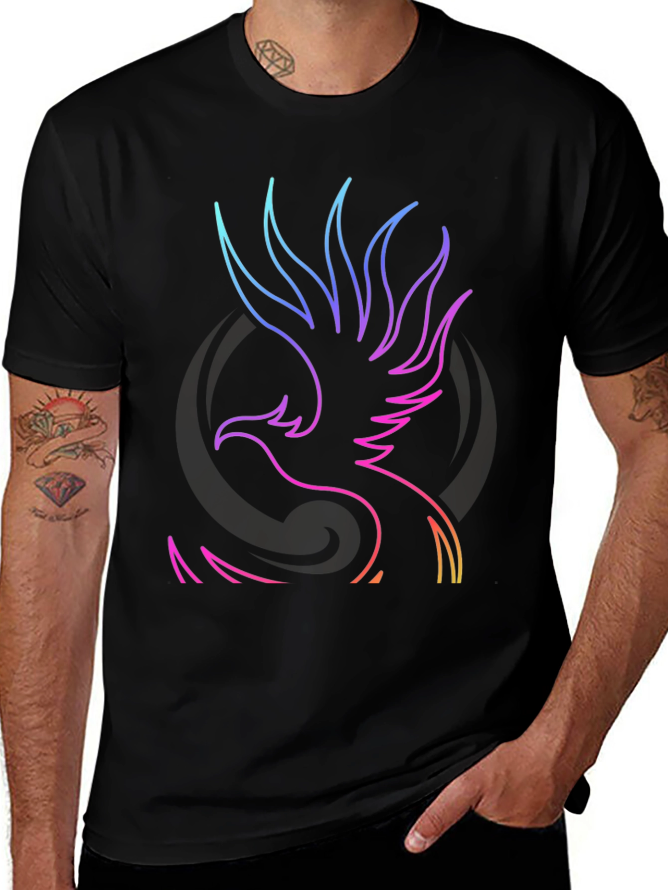 Neon Phoenix Graphic Black T-Shirt