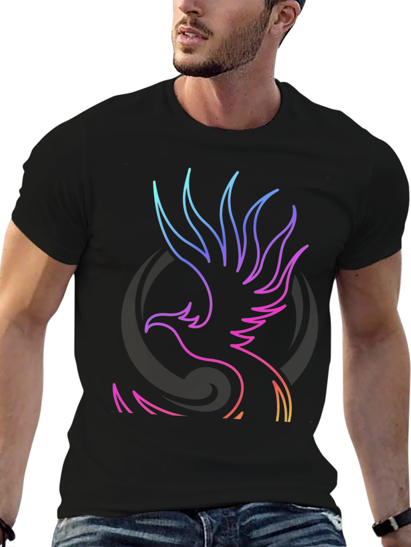 Neon Phoenix Graphic Black T-Shirt