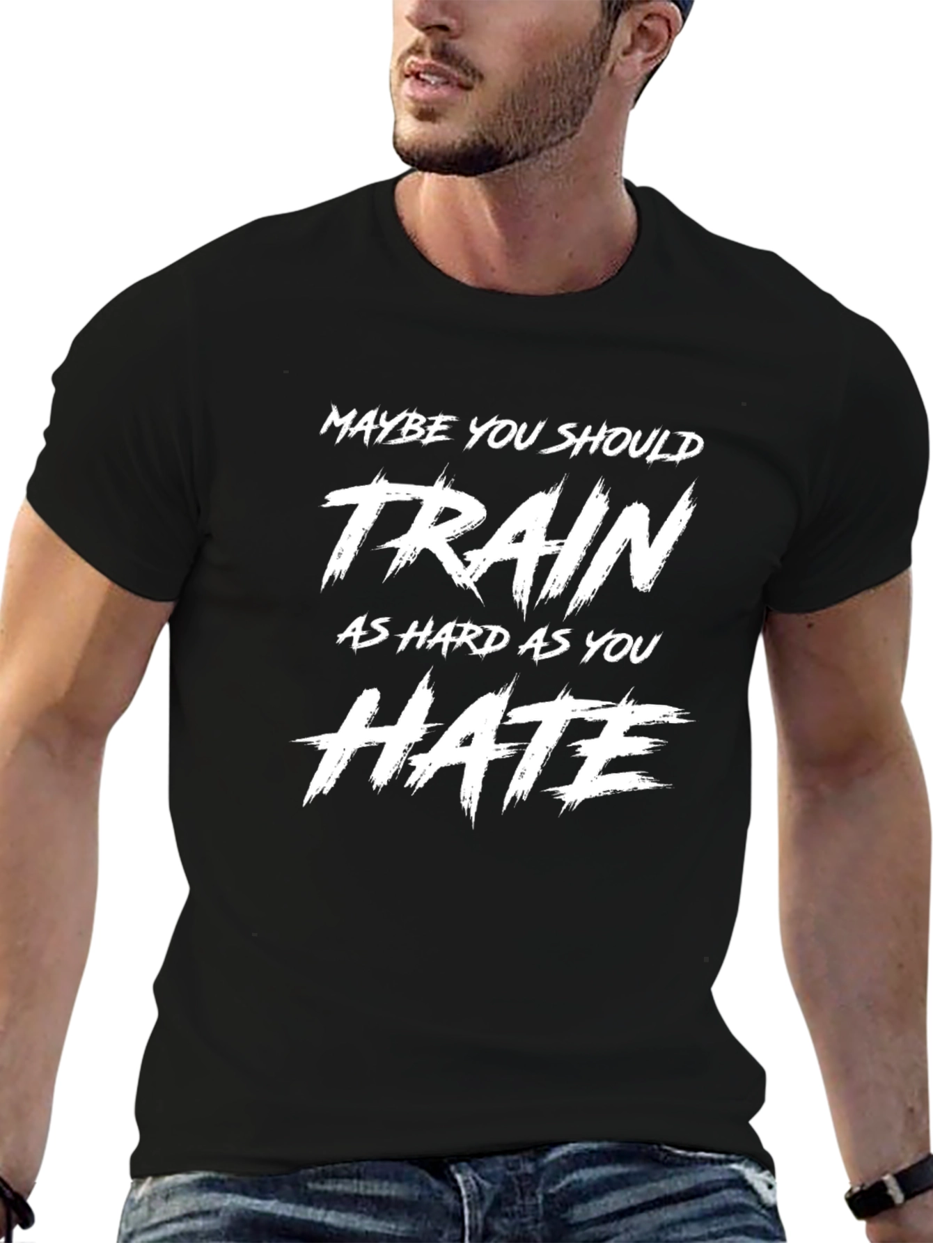 Train Hard Hate T-Shirt Motivational Gym Fitness Tee