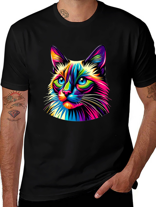 Colorful Cat Graphic Tee - Unique Animal Design