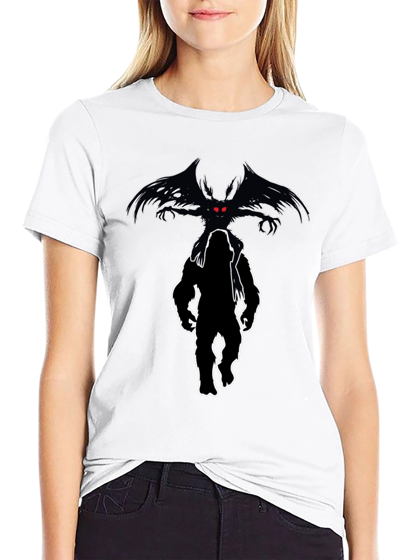 Cryptid Tee: Mothman & Bigfoot Graphic Print