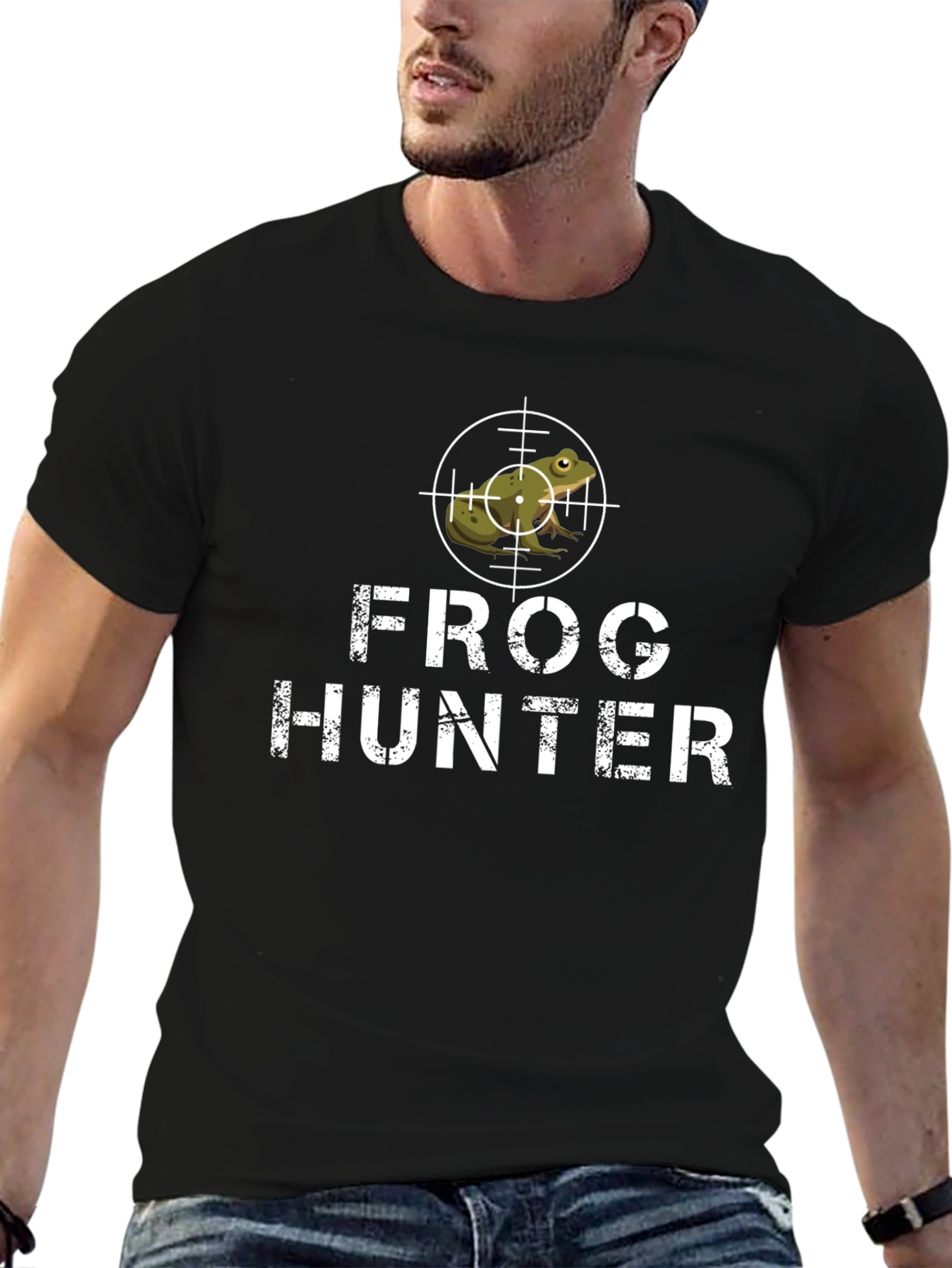 Frog Hunter Graphic Tee - Black Cotton T-Shirt