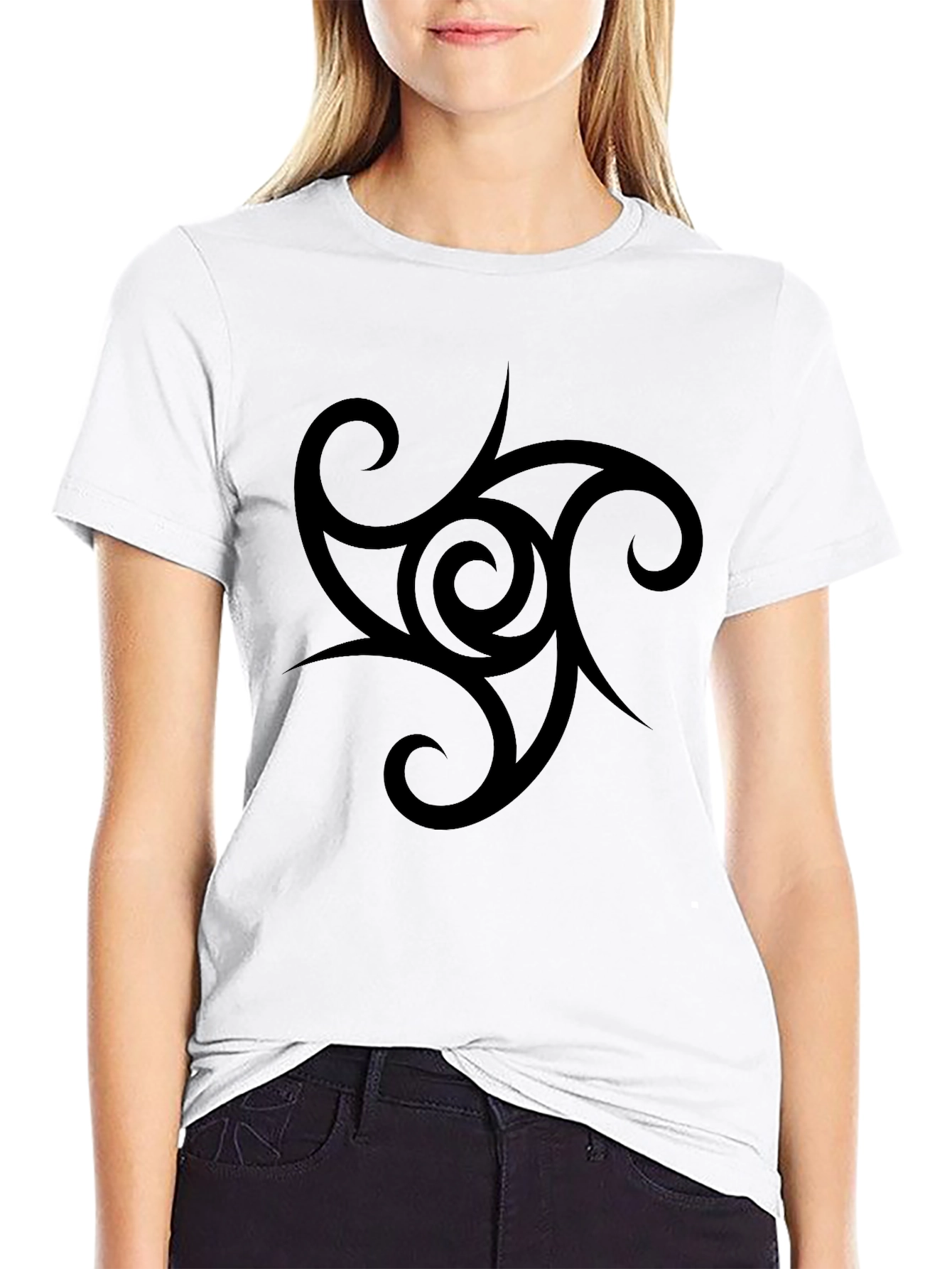 Mens Black T-Shirt with Tribal Swirl Design