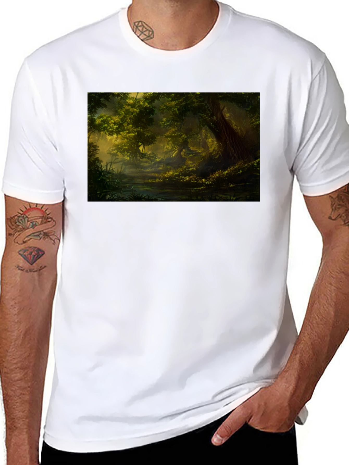 Mystical Forest Graphic Tee - Black Cotton Blend