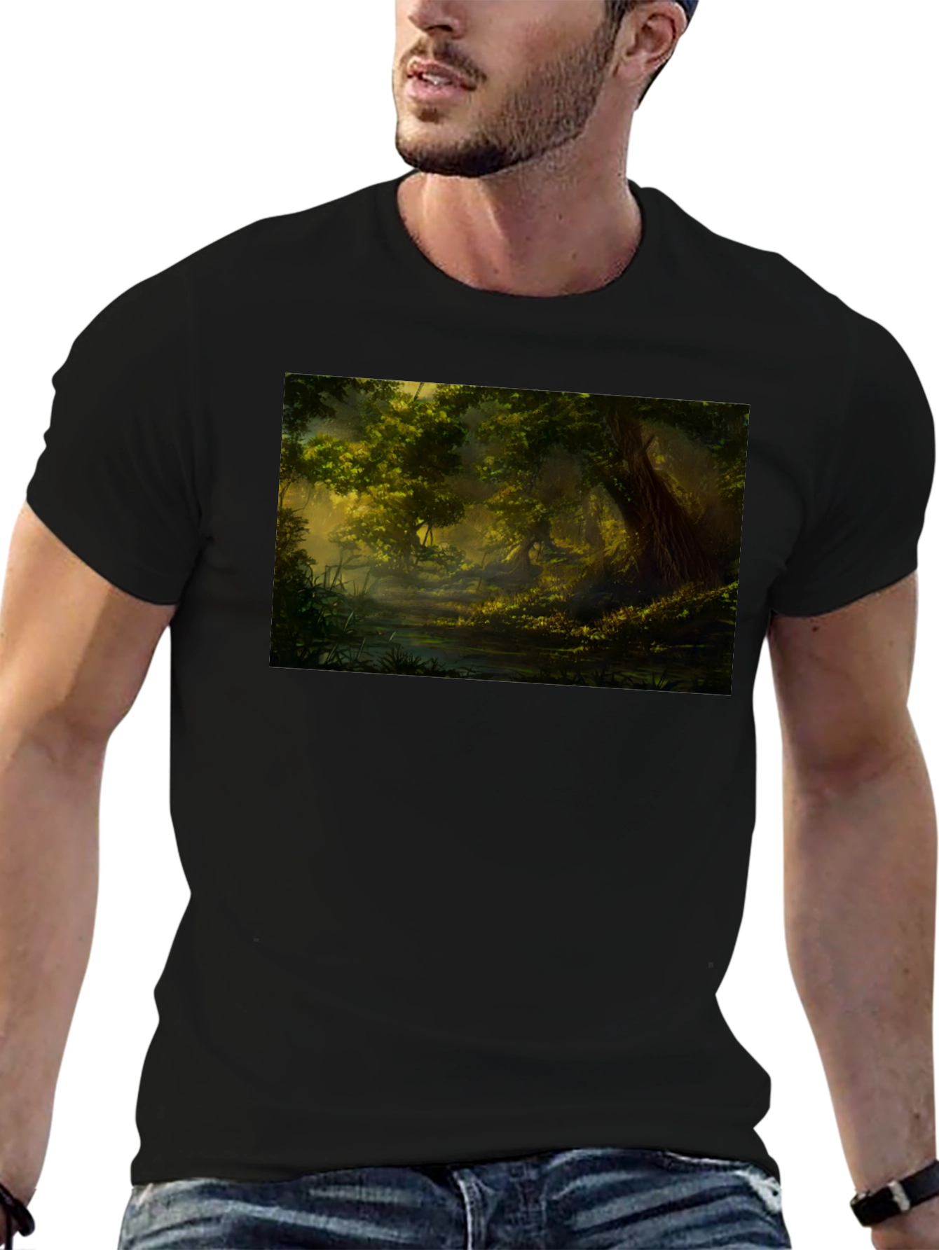 Mystical Forest Graphic Tee - Black Cotton Blend