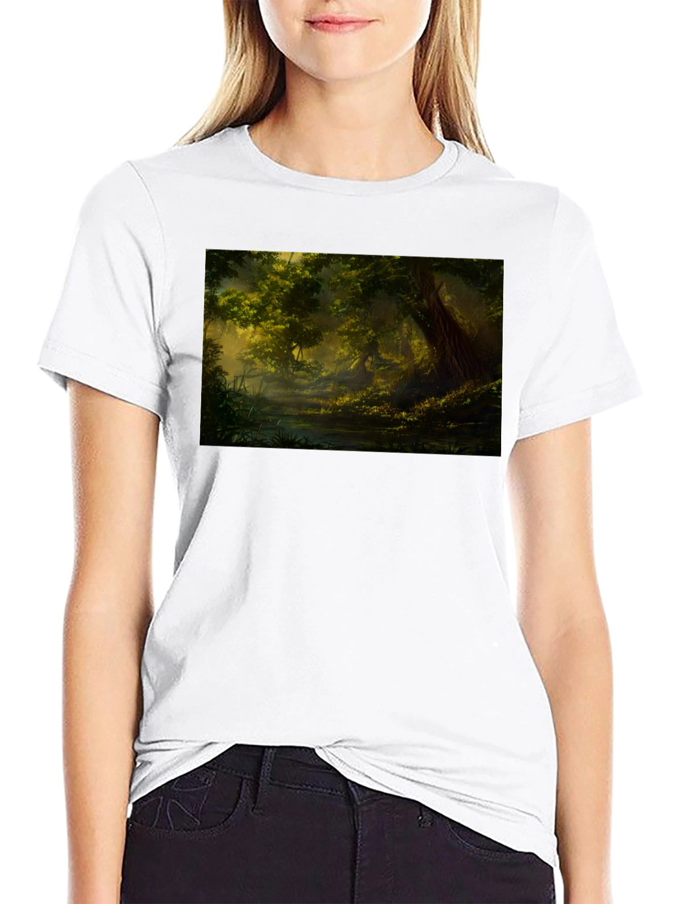Mystical Forest Graphic Tee - Black Cotton Blend