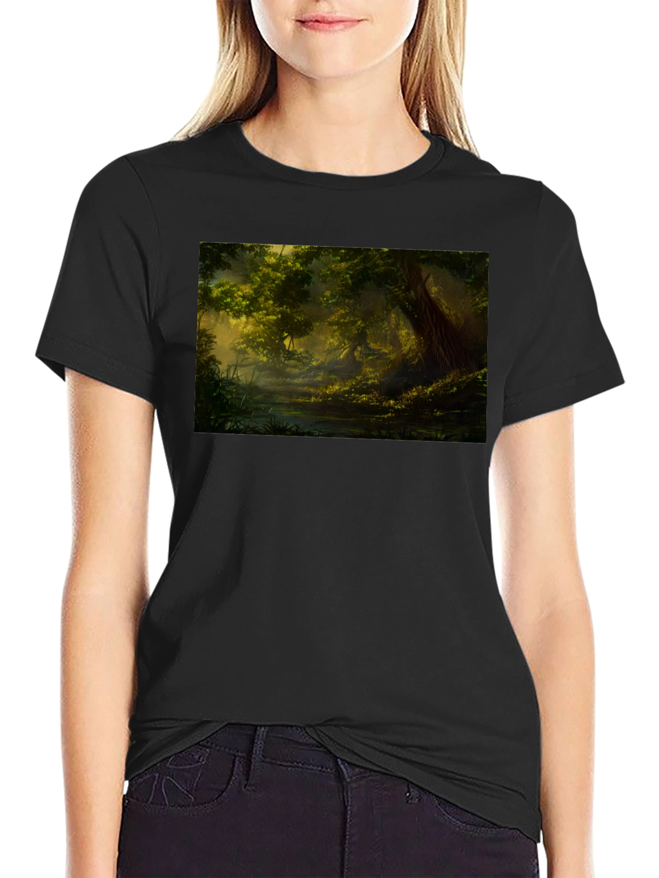 Mystical Forest Graphic Tee - Black Cotton Blend