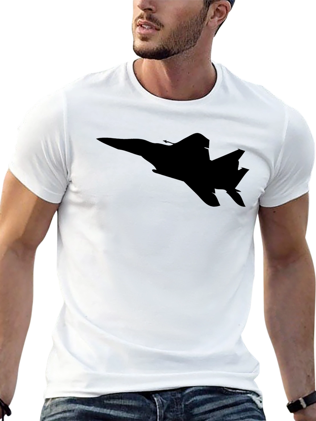 Jet Fighter Silhouette Tee - Sleek Black T-Shirt