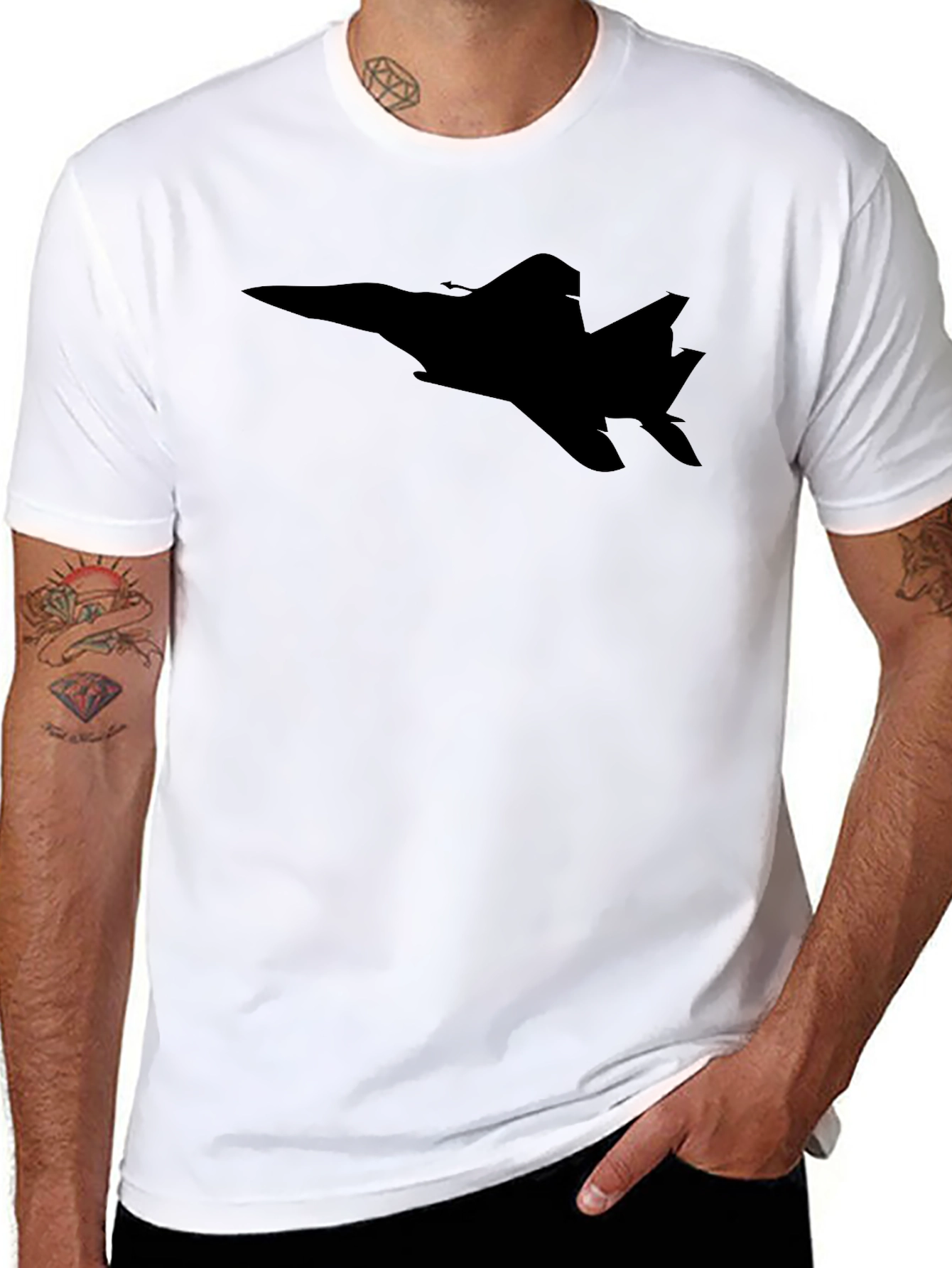 Jet Fighter Silhouette Tee - Sleek Black T-Shirt