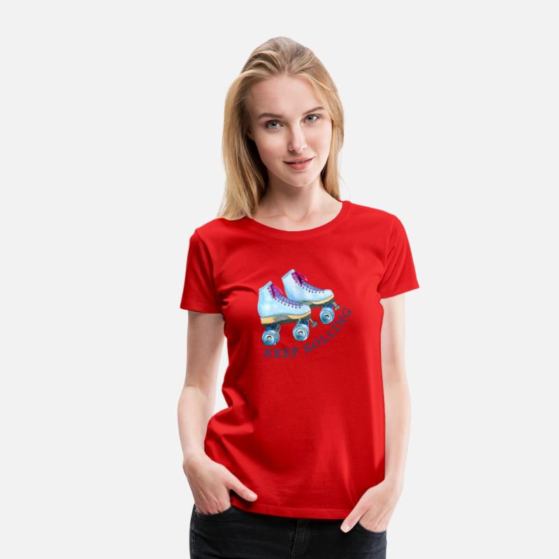 Roller Skates Keep Rolling Retro Print T shirt