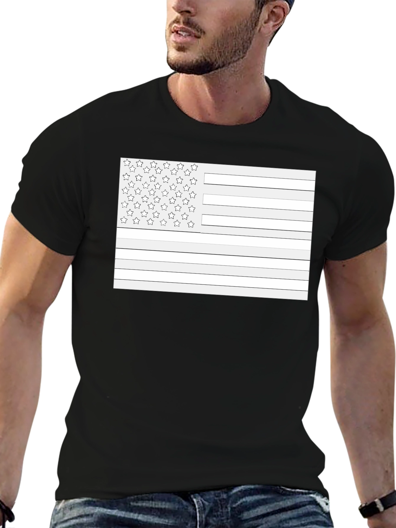 American Flag Outline Black T-Shirt