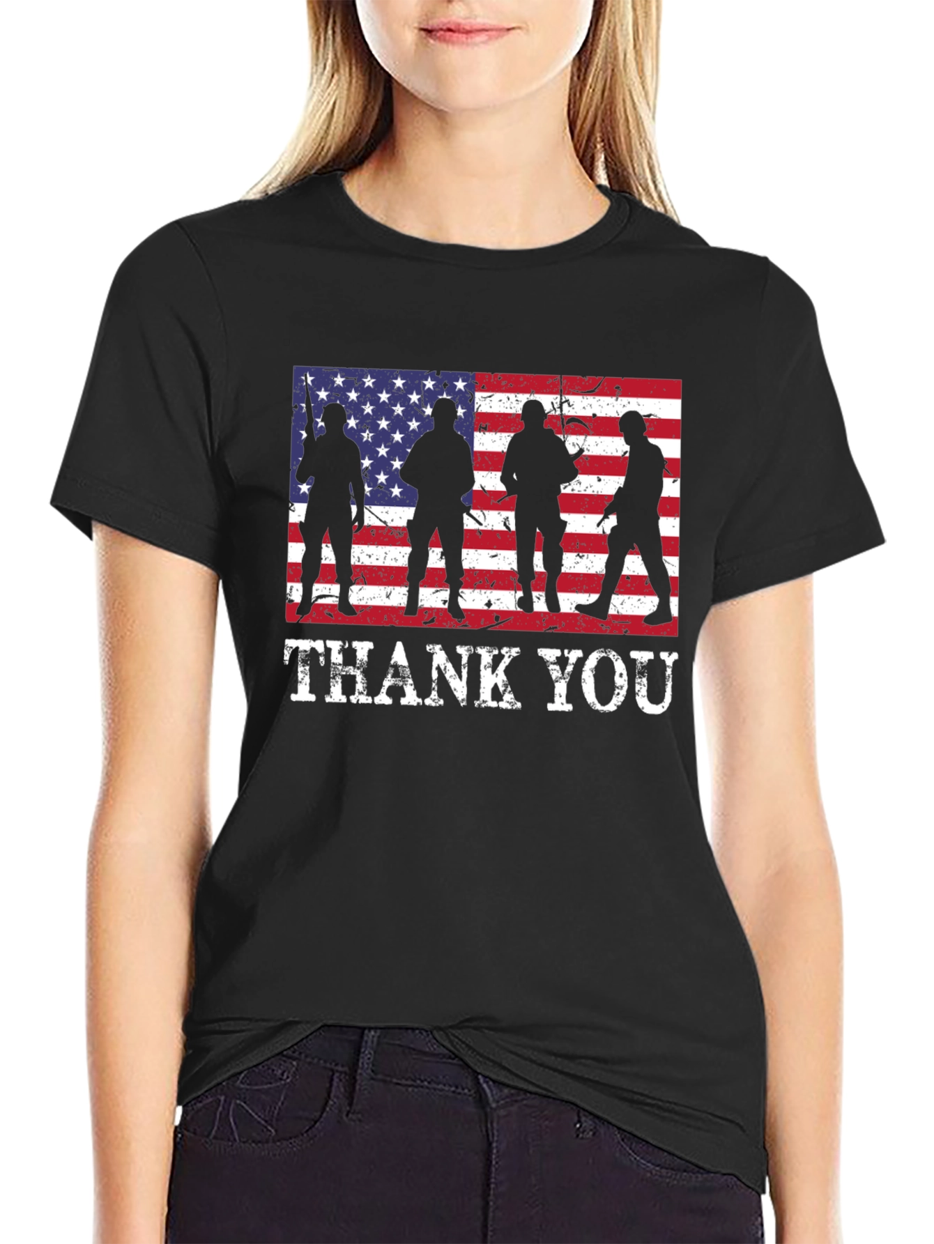 Thank You American Flag Soldier Silhouette T-Shirt
