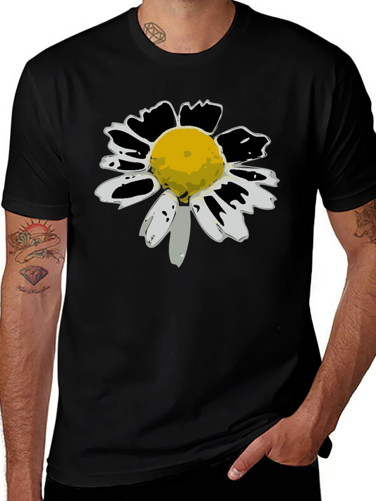 Daisy Flower Graphic Tee - Black Cotton T-Shirt