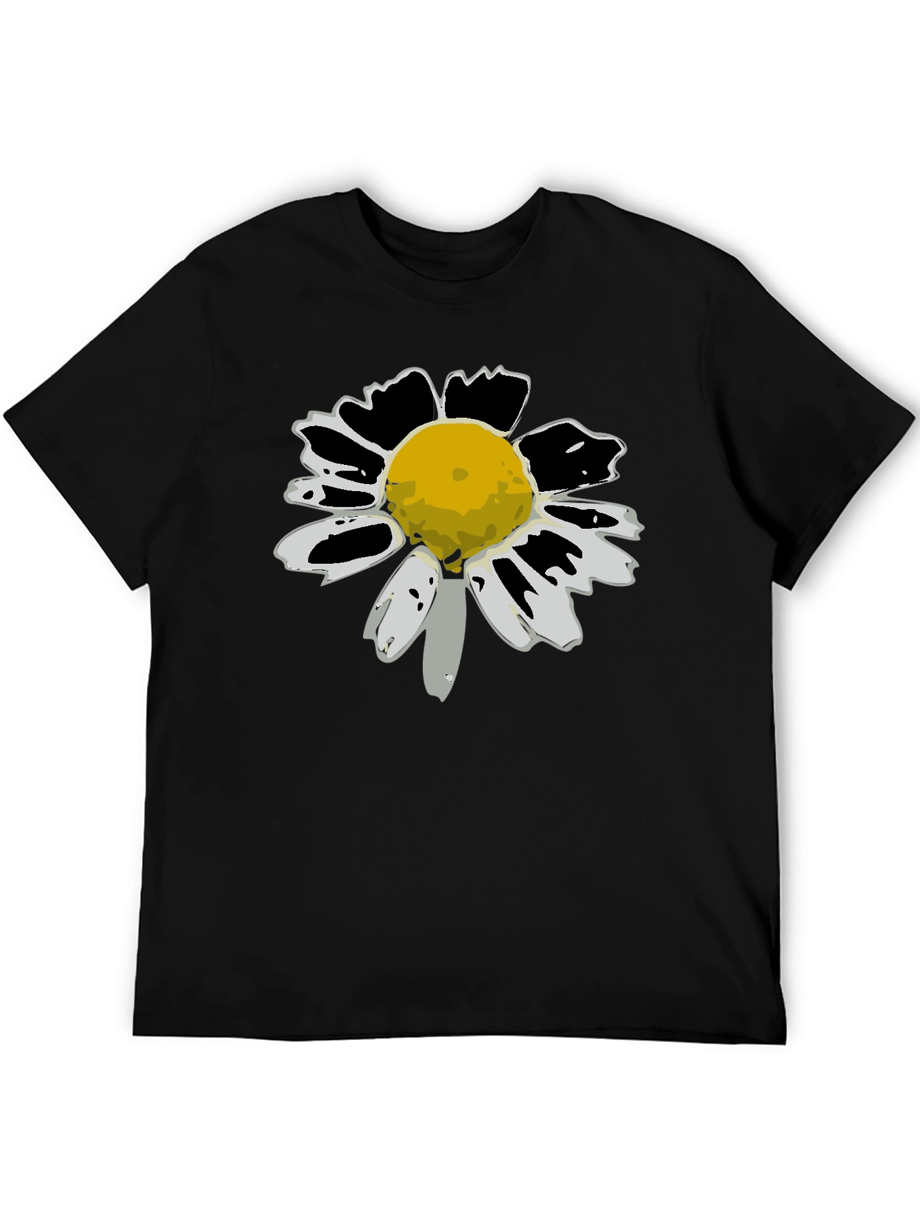 Daisy Flower Graphic Tee - Black Cotton T-Shirt