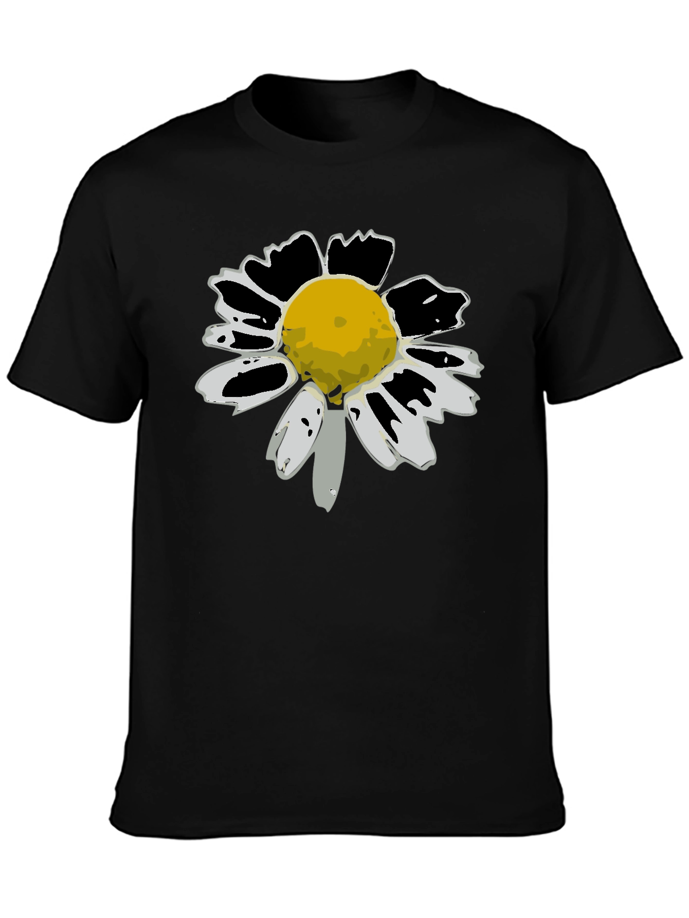 Daisy Flower Graphic Tee - Black Cotton T-Shirt