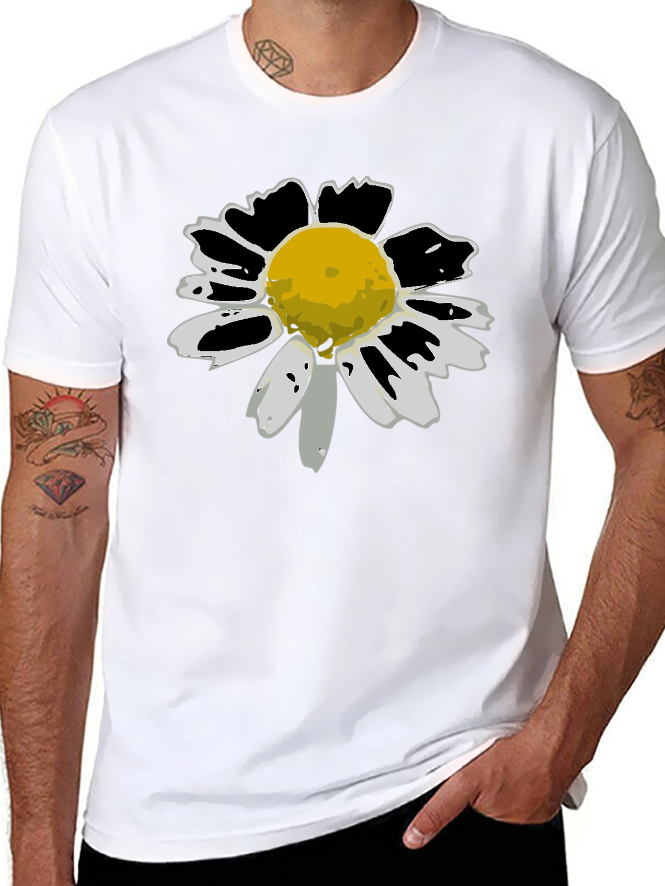 Daisy Flower Graphic Tee - Black Cotton T-Shirt