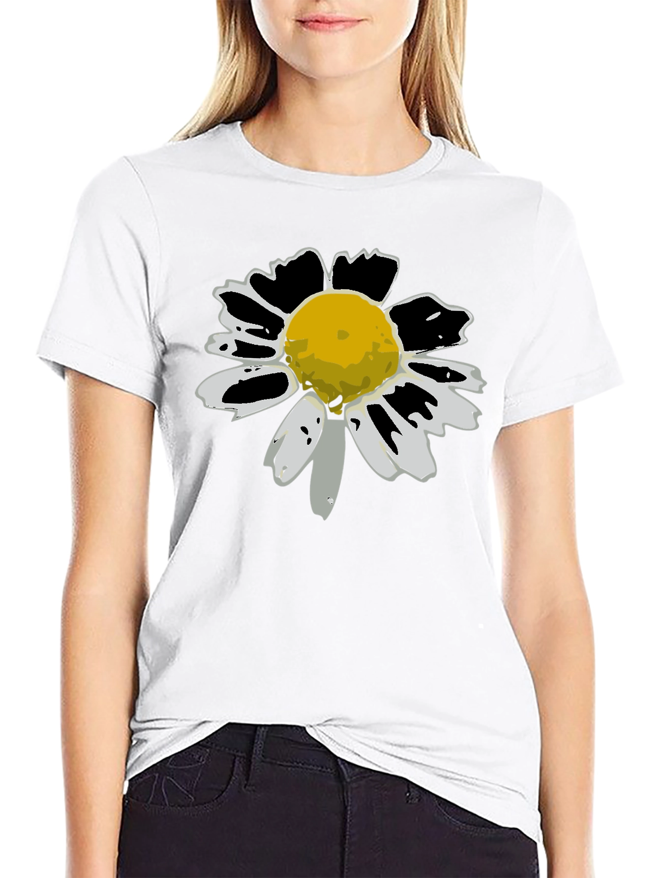 Daisy Flower Graphic Tee - Black Cotton T-Shirt