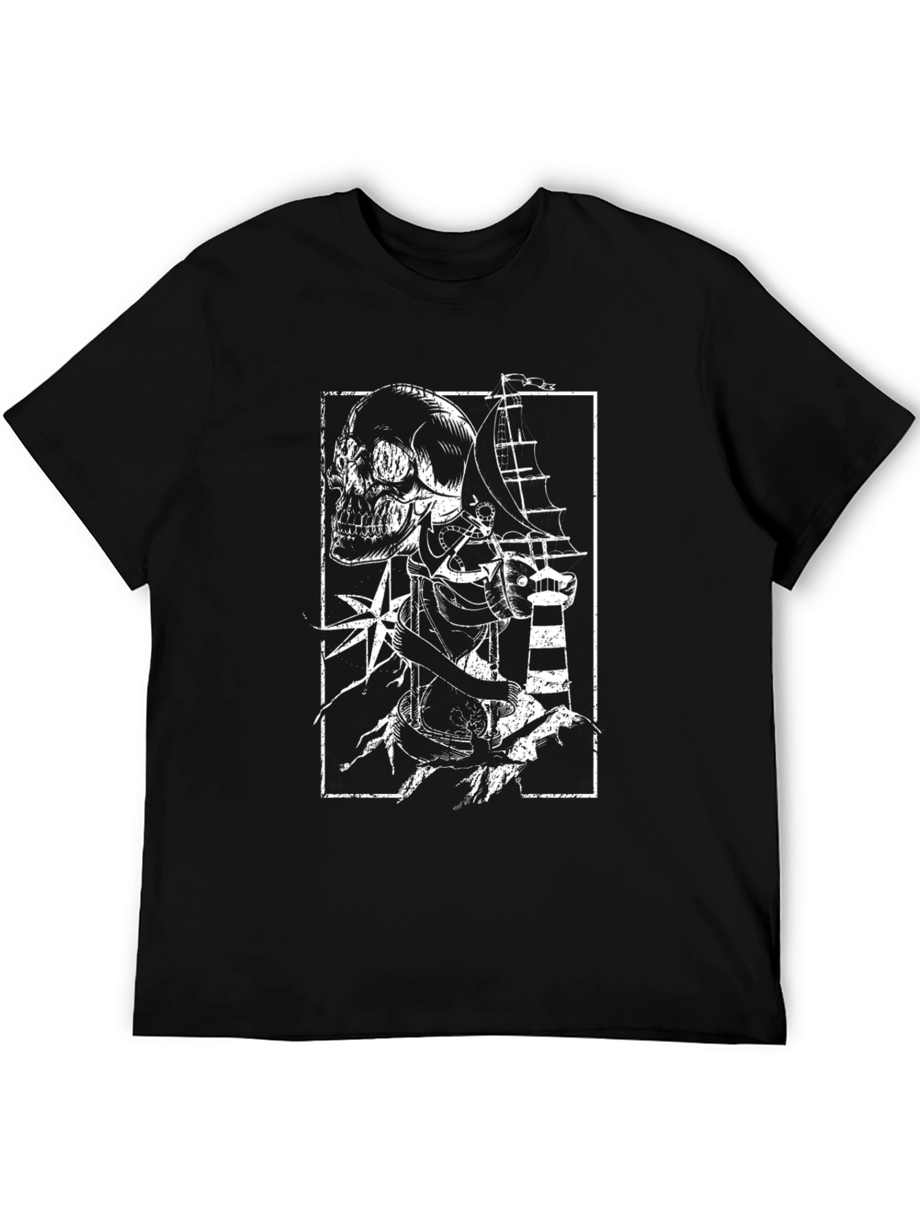 Nautical Skull Graphic Print Black T-Shirt