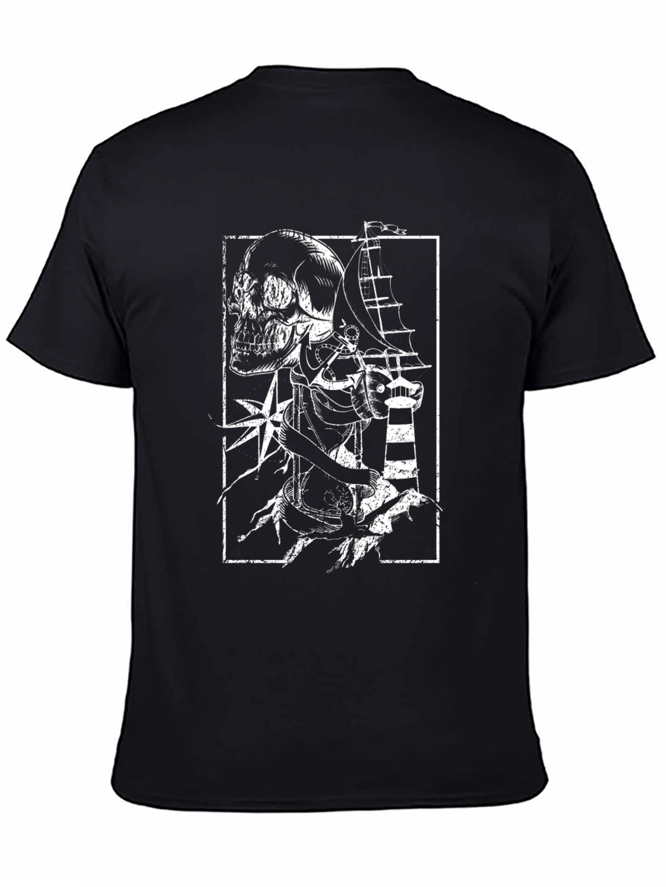 Nautical Skull Graphic Print Black T-Shirt