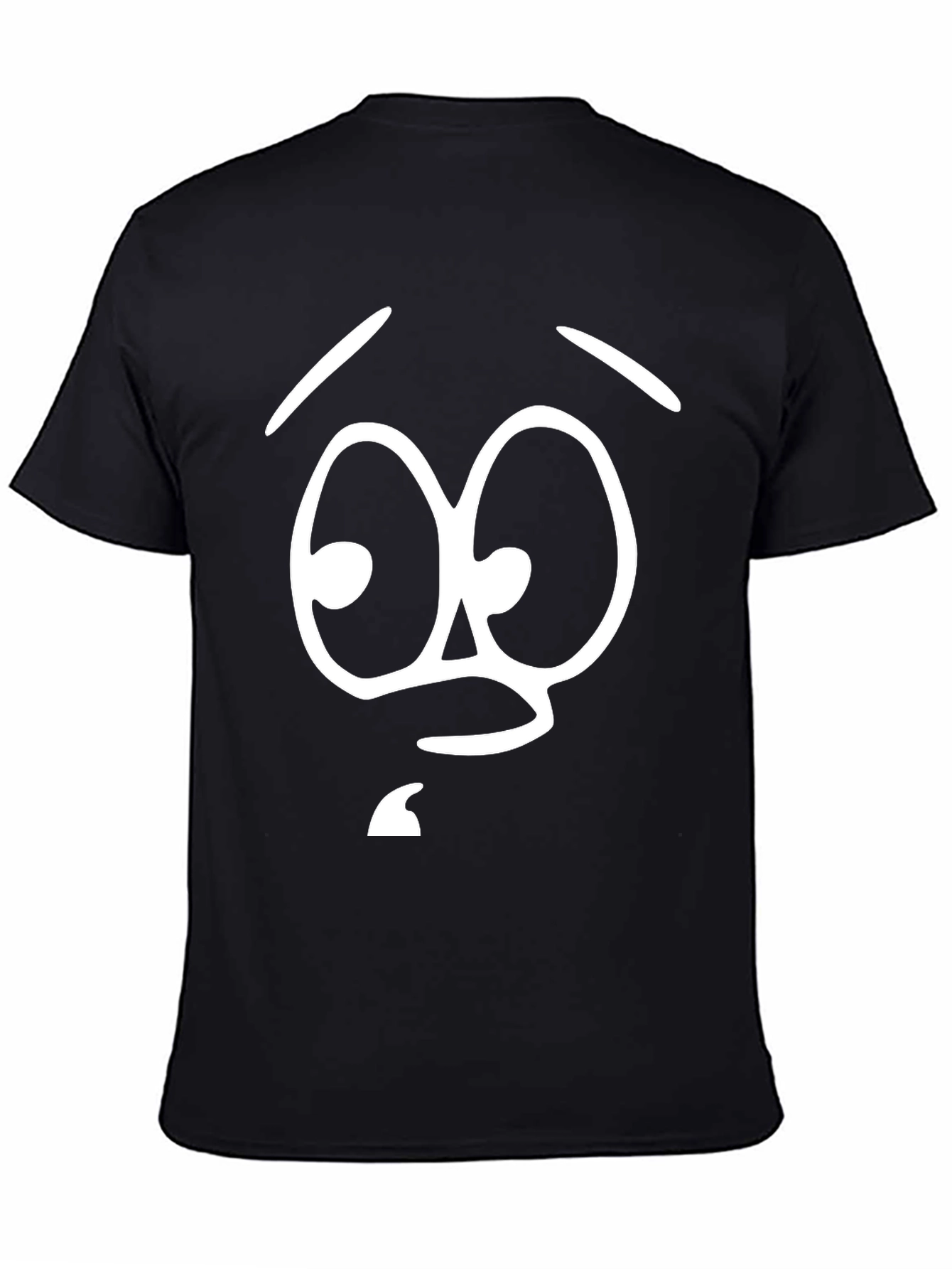 Funny Cartoon Face Graphic Tee - Black Cotton T-Shirt