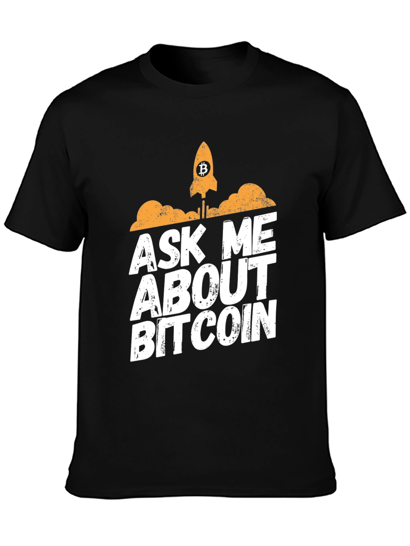 Ask Me About Bitcoin T-Shirt - Crypto Rocket Design