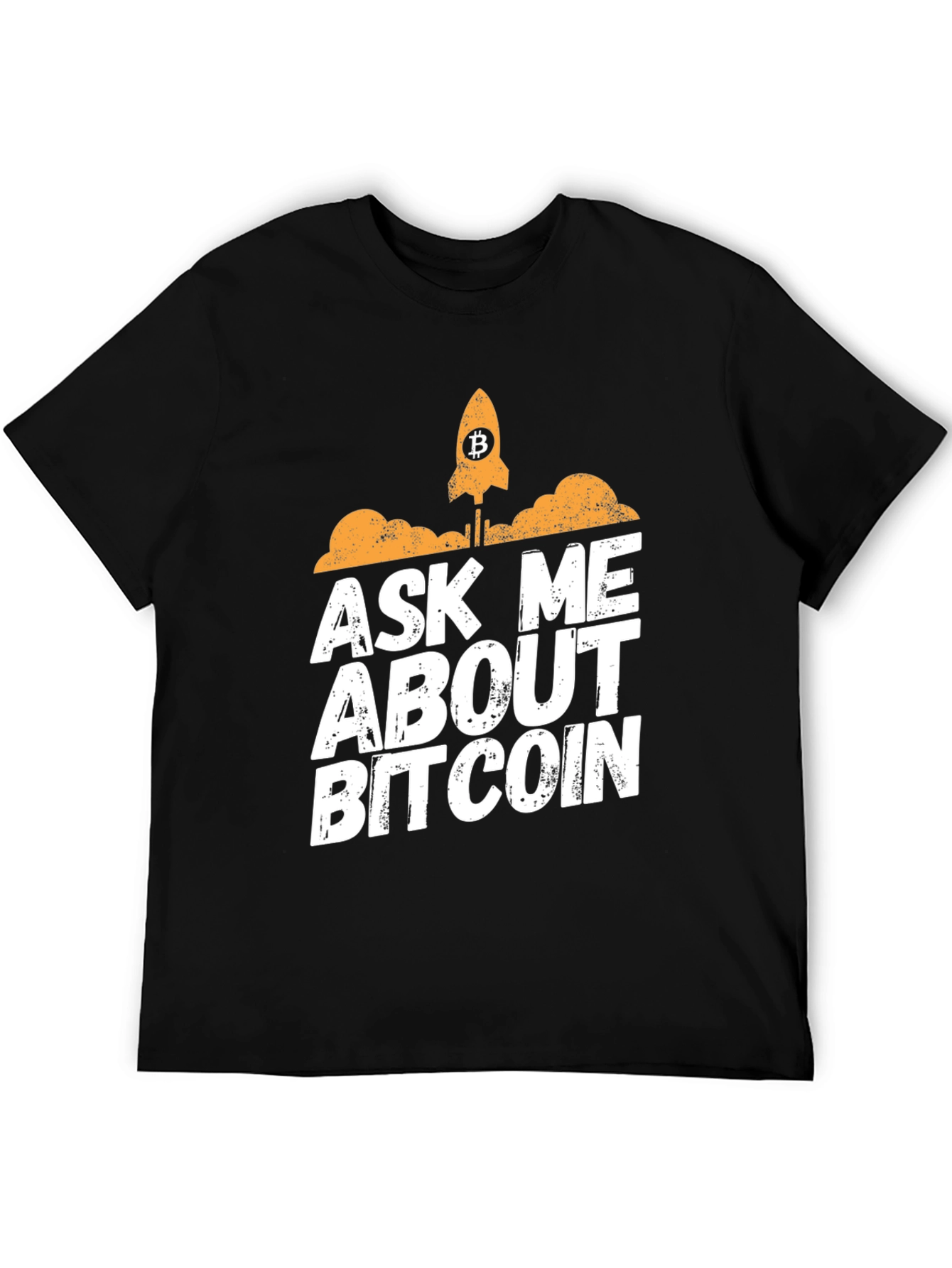 Ask Me About Bitcoin T-Shirt - Crypto Rocket Design