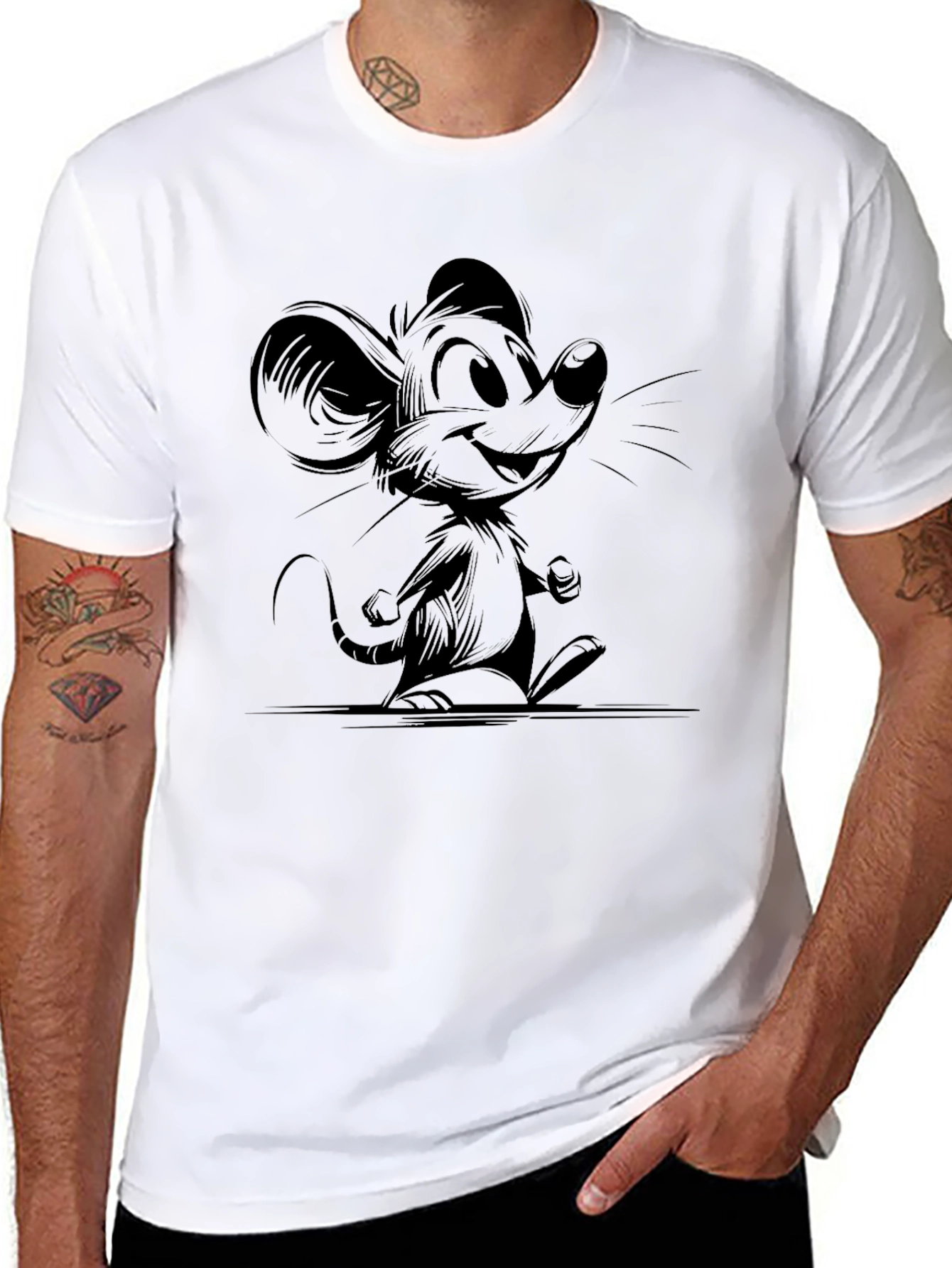 Cartoon Mouse Graphic Black T-Shirt