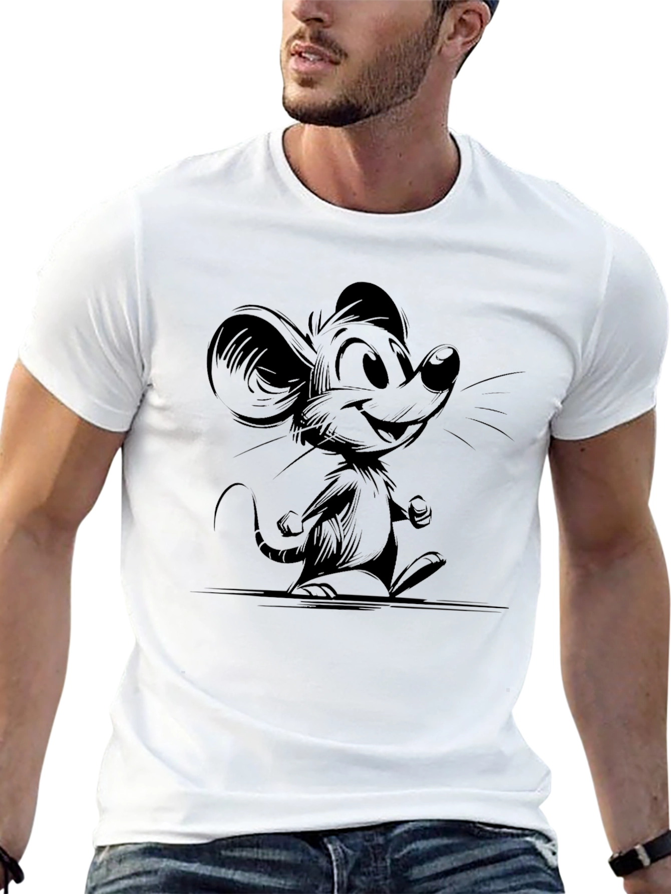 Cartoon Mouse Graphic Black T-Shirt