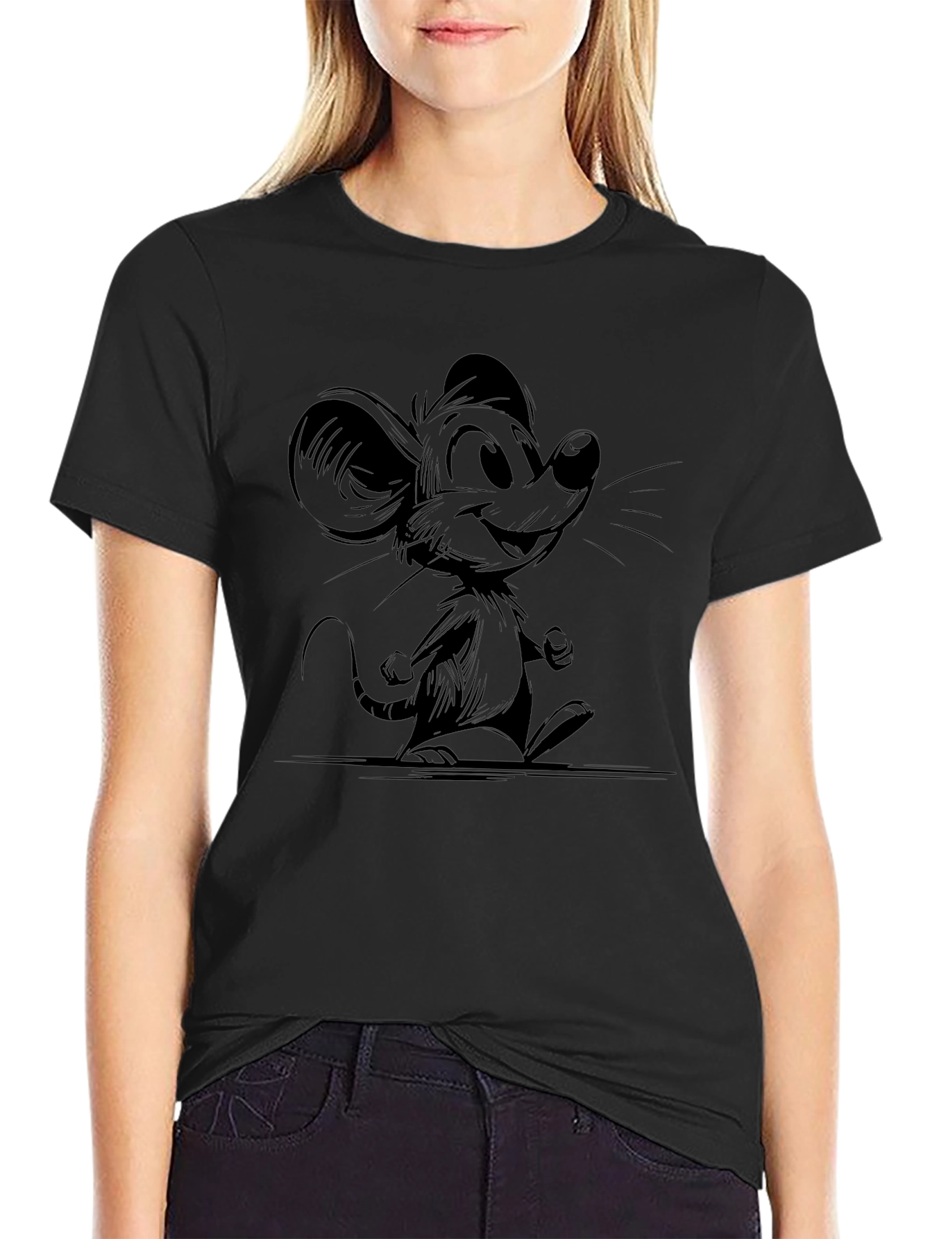 Cartoon Mouse Graphic Black T-Shirt