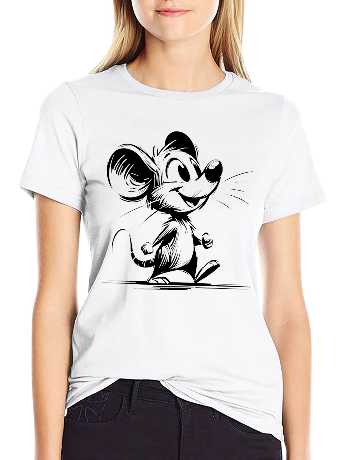 Cartoon Mouse Graphic Black T-Shirt