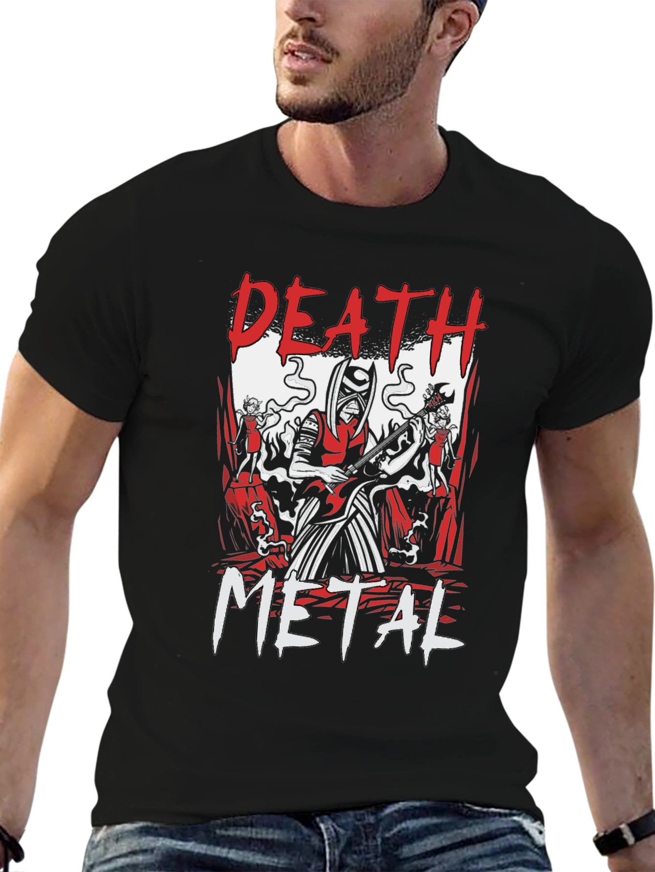 Death Metal Graphic Print Black T-Shirt