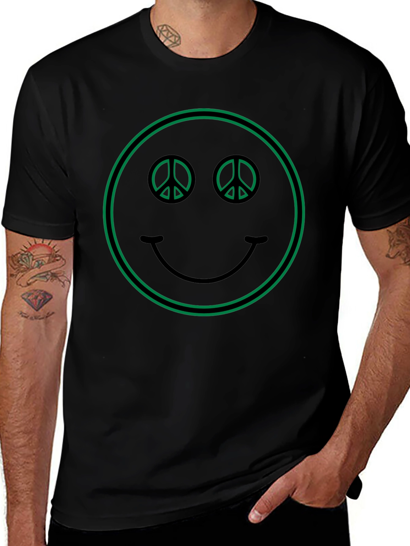 Peace Sign Smiley Face Graphic T-Shirt