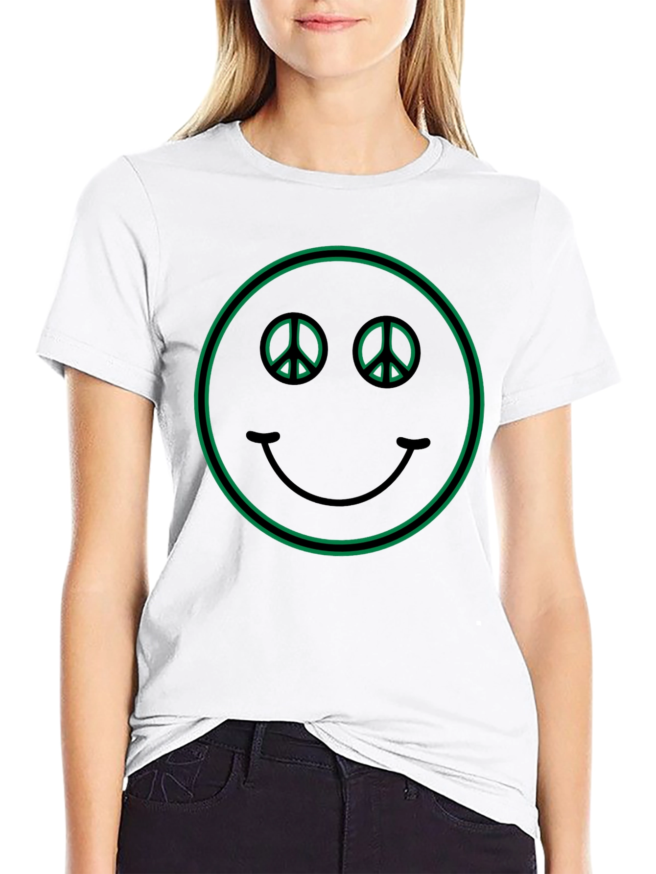 Peace Sign Smiley Face Graphic T-Shirt
