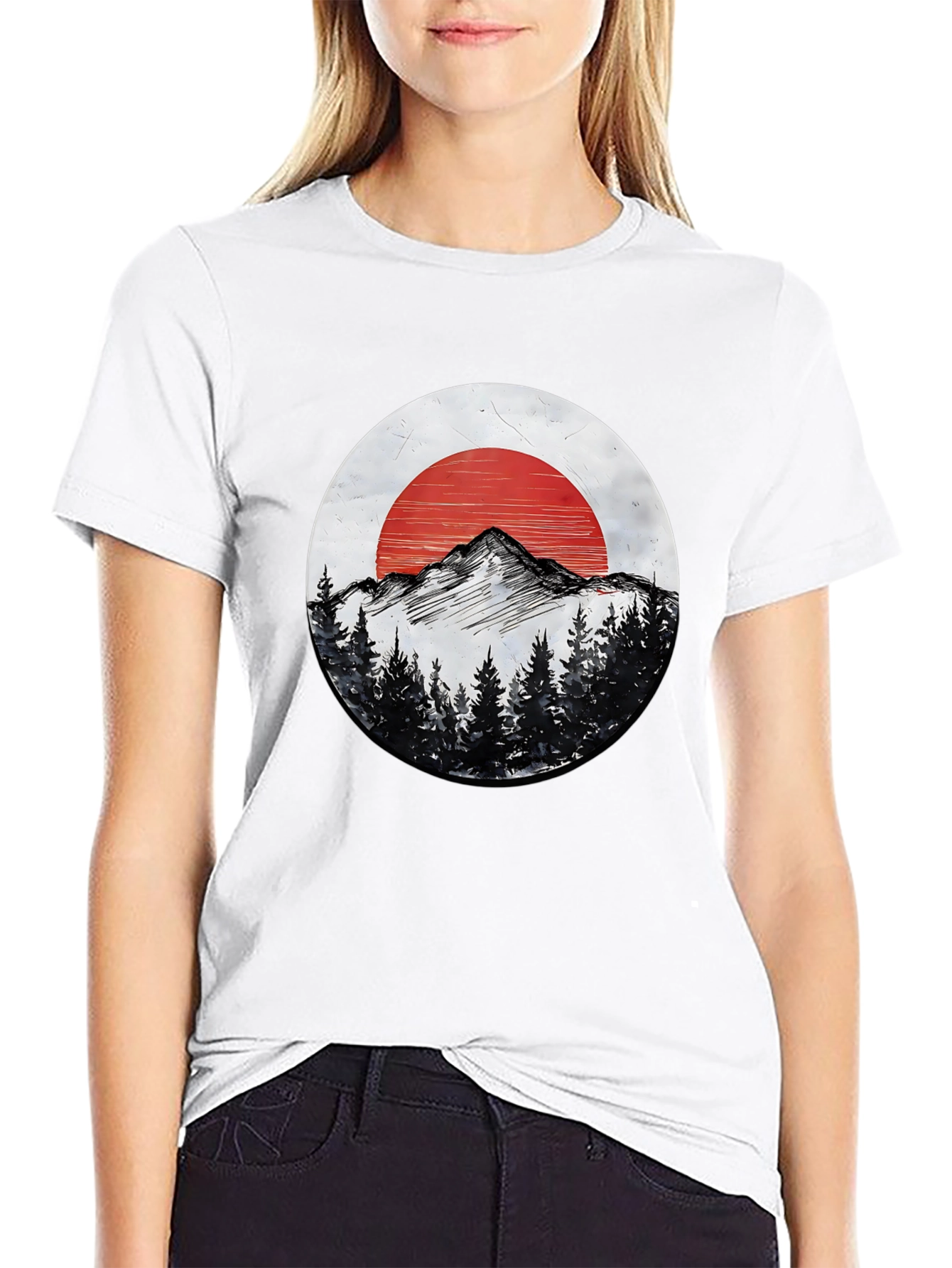 Mountain & Sun Graphic Tee - Black Cotton T-Shirt