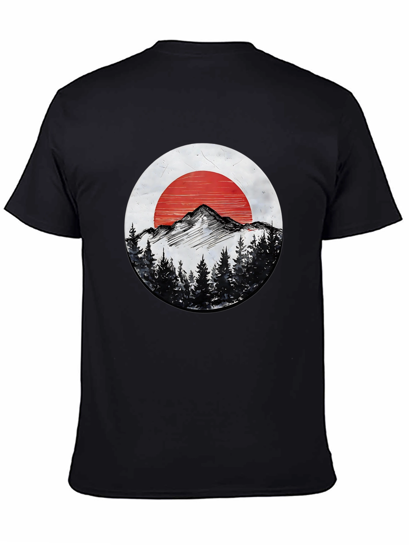 Mountain & Sun Graphic Tee - Black Cotton T-Shirt
