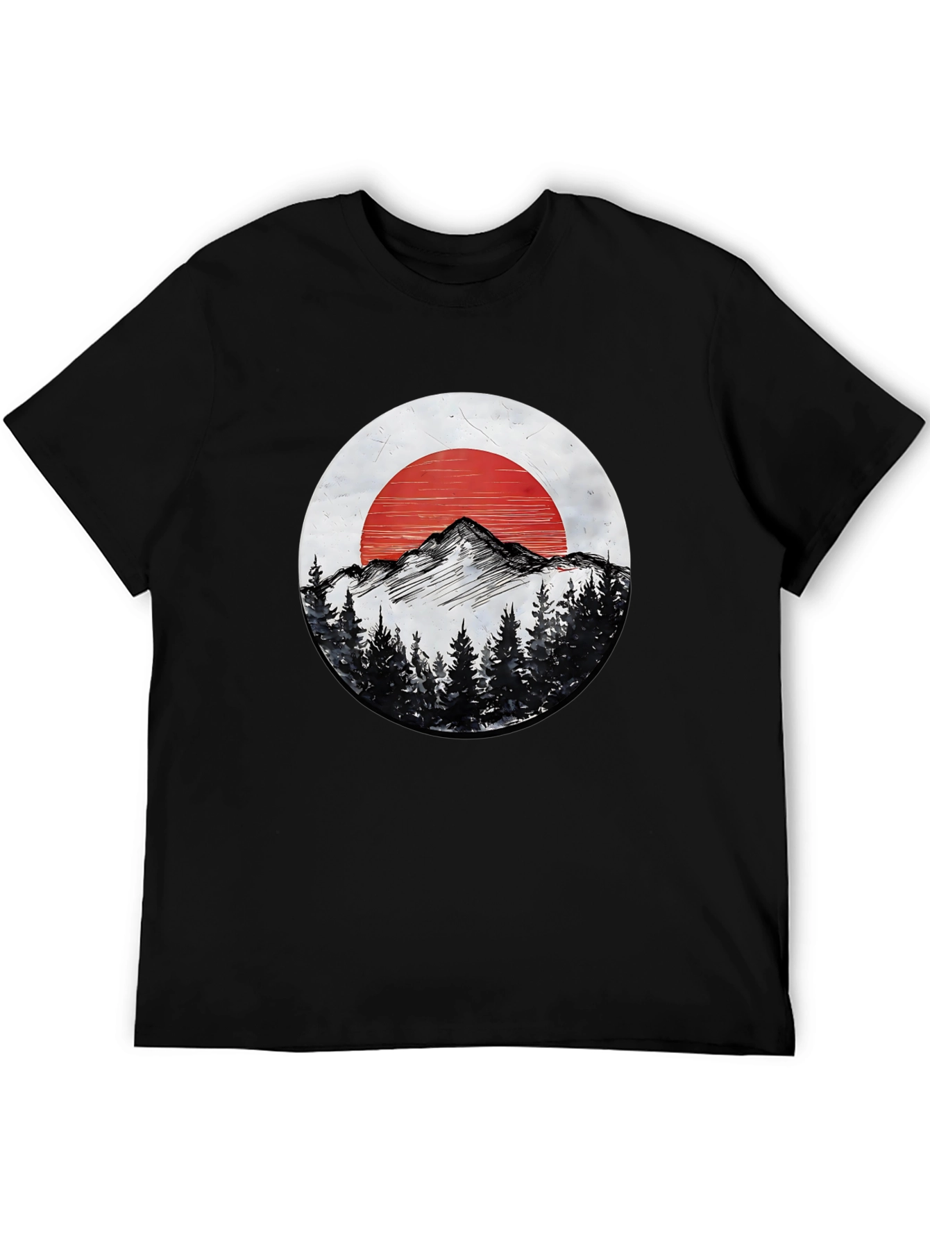 Mountain & Sun Graphic Tee - Black Cotton T-Shirt