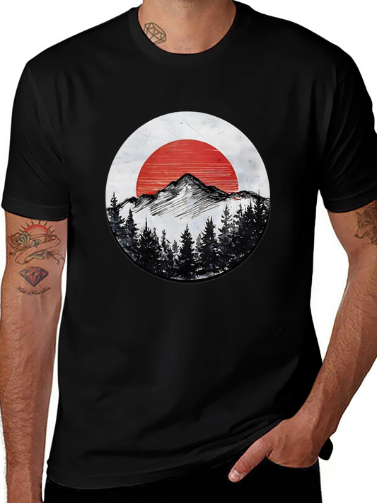 Mountain & Sun Graphic Tee - Black Cotton T-Shirt