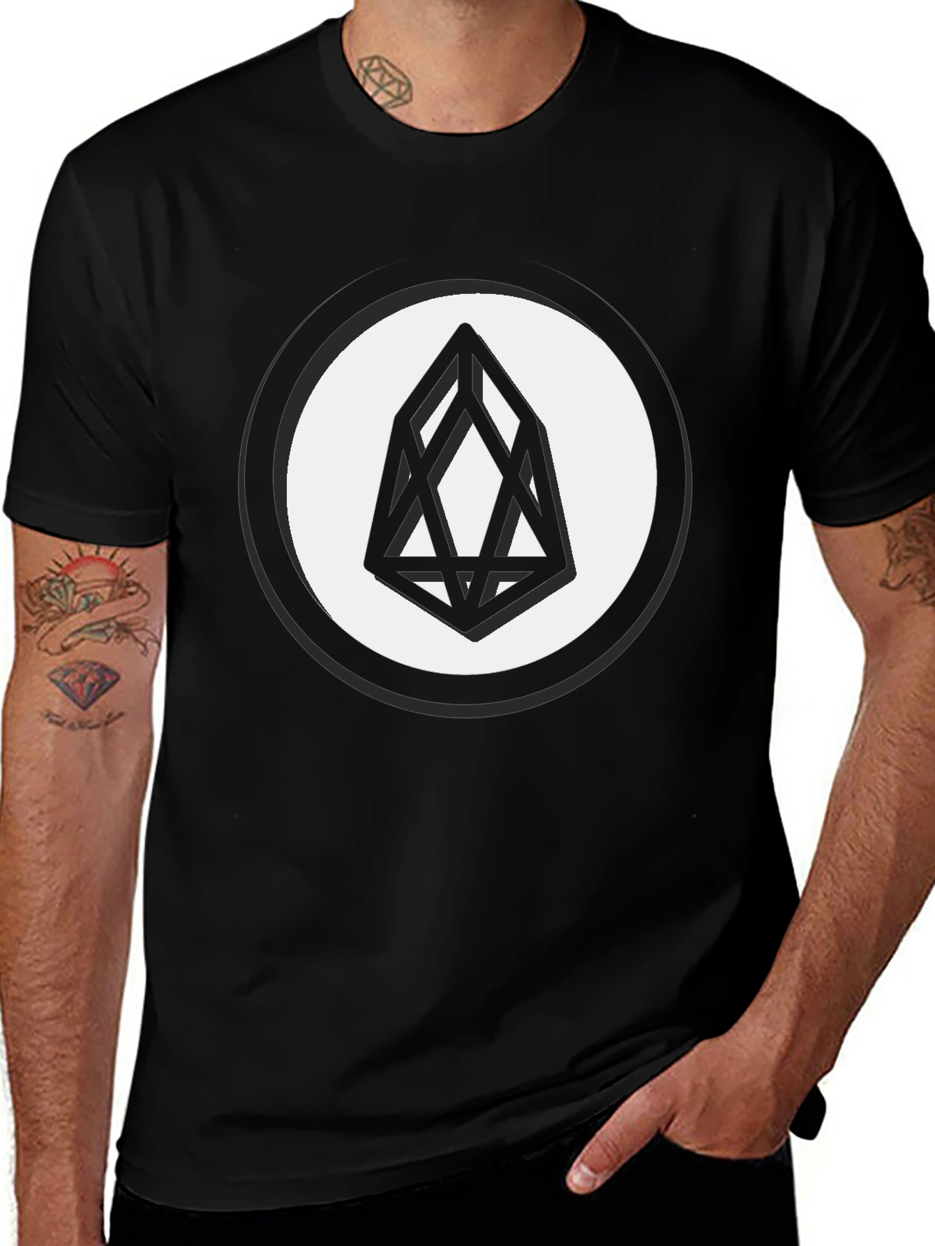 Black EOS Crypto Logo T-Shirt - Modern Geometric Design