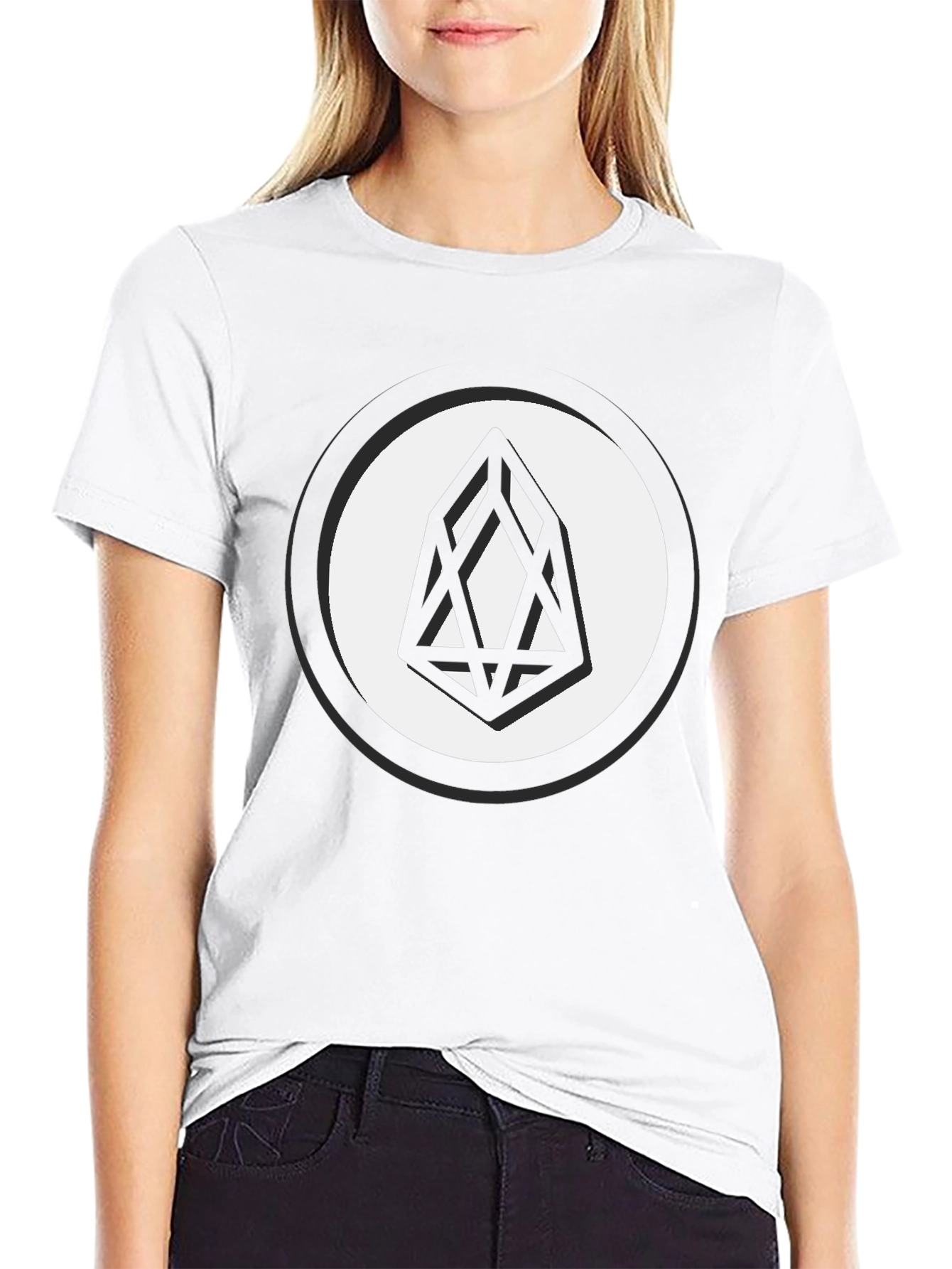 Black EOS Crypto Logo T-Shirt - Modern Geometric Design