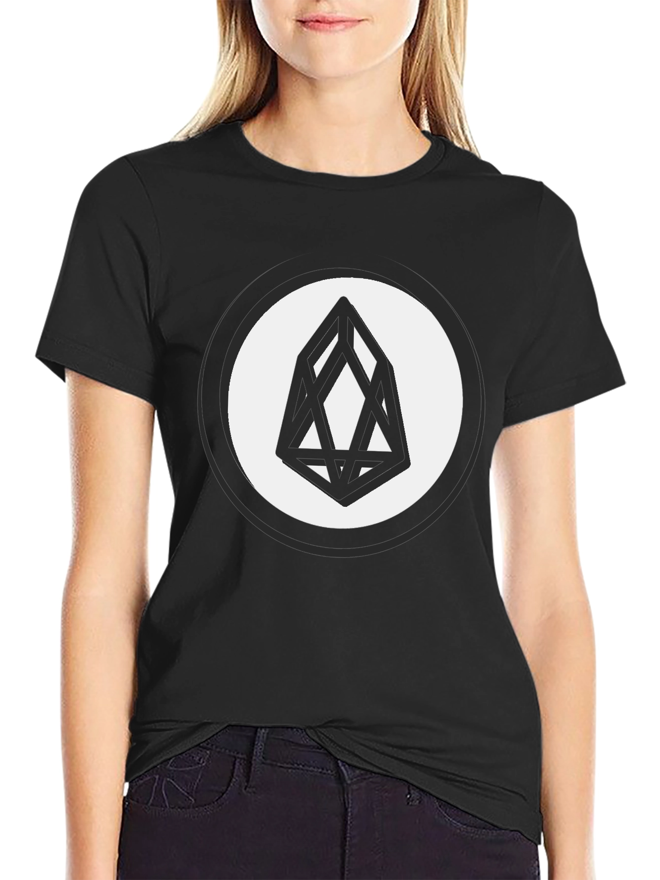 Black EOS Crypto Logo T-Shirt - Modern Geometric Design