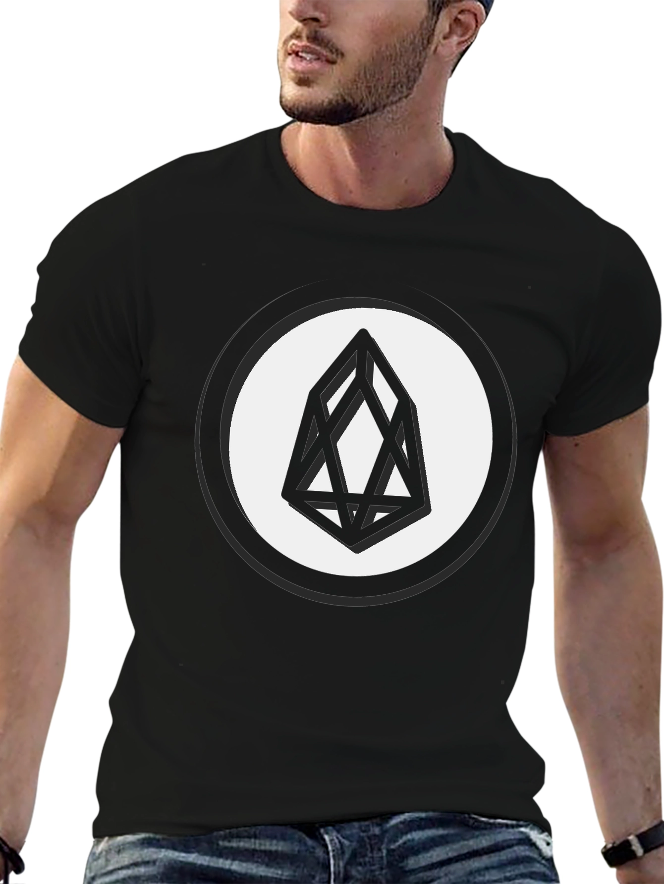 Black EOS Crypto Logo T-Shirt - Modern Geometric Design