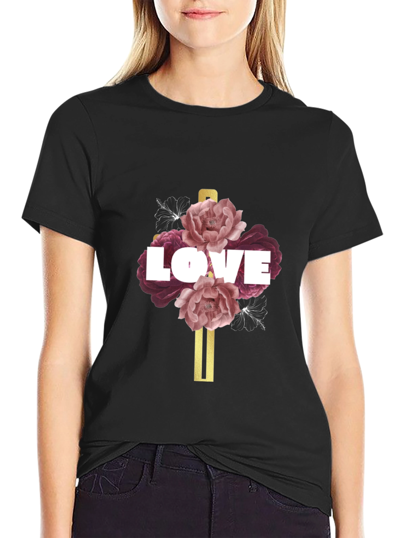 Love Floral Graphic T-Shirt - Black
