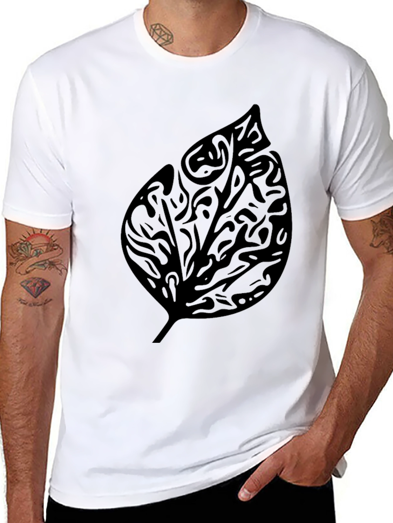 Black Leaf Print T-Shirt
