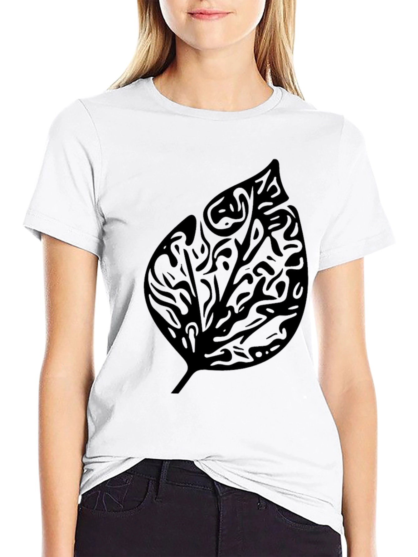 Black Leaf Print T-Shirt