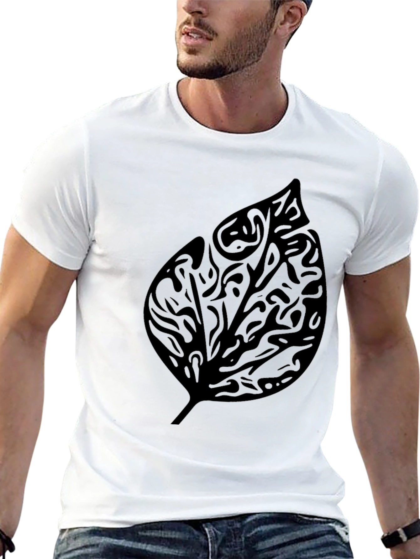 Black Leaf Print T-Shirt